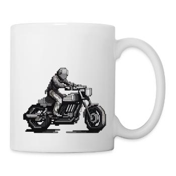 Un motocycliste assis sur sa moto en 8 bits - Mug blanc - blanc - Droite
