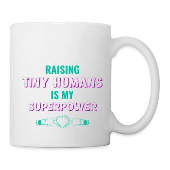 Kinder Erziehung Superpower Mama Papa Geschenk - Tasse - Weiß - Rechts
