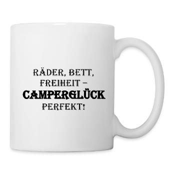 Räder Bett Freiheit Camperglück perfekt - Tasse - Weiß - Rechts