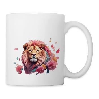 Löwe, Raubtier, Blumen, romantisch, König, Mähne - Tasse - Weiß - Rechts