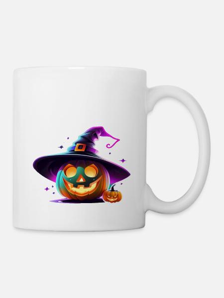Halloween - Kürbis Neon Hexenhut - Tasse - Weiß
