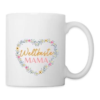 Weltbeste Mama! Herz- Blumen Design - Tasse - Weiß - Rechts