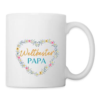 Weltbester Papa! Herz- Blumen Design - Tasse - Weiß - Rechts