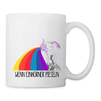 Wenn Einhörner pieseln - lustiger Regenbogen - Tasse - Weiß - Rechts