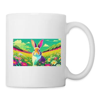 Süßes Häschen auf bunter Blumenwiese - Tasse - Weiß - Rechts
