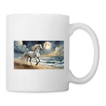 Pferd Stute am Strand mit Vollmond - Tasse - Weiß - Rechts