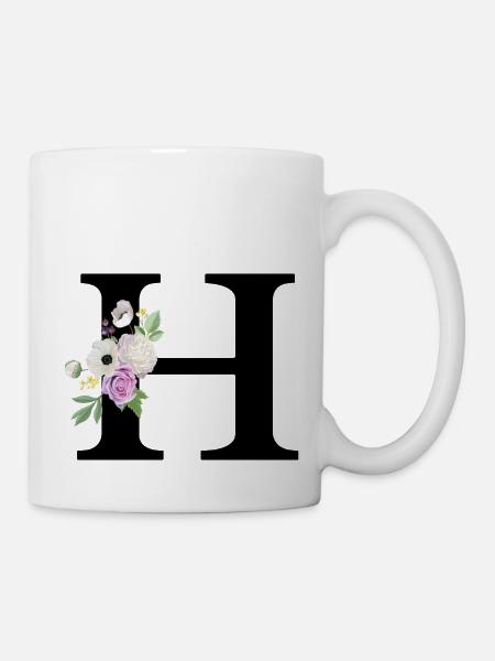 Lila Blumenbuchstabe h - Tasse - Weiß