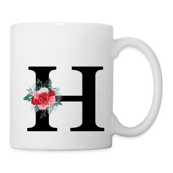 Roter Blumenbuchstabe H - Tasse - Weiß - Rechts