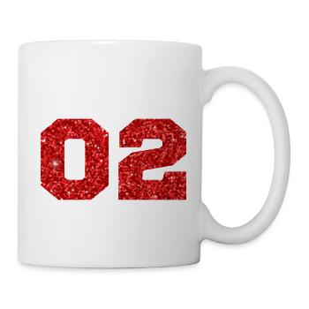 Nummer 2 Roter Glitzer - 2. Jahrestag - Tasse - Weiß - Rechts