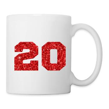 Nummer 20 Roter Glitzer - 20-jähriges Jubiläum - Tasse - Weiß - Rechts