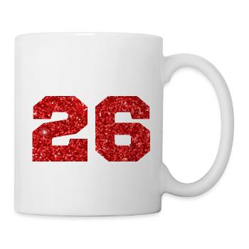Nummer 26 Roter Glitzer - 26-jähriges Jubiläum - Tasse - Weiß - Rechts