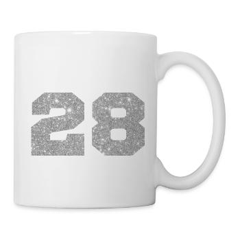 Nummer 28 Silberner Glitzer - 28-jähriges Jubiläum - Tasse - Weiß - Rechts