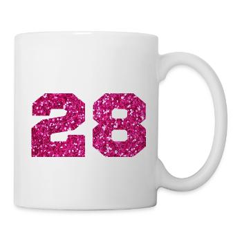 Nummer 28 Pink Glitter - 28-jähriges Jubiläum - Tasse - Weiß - Rechts