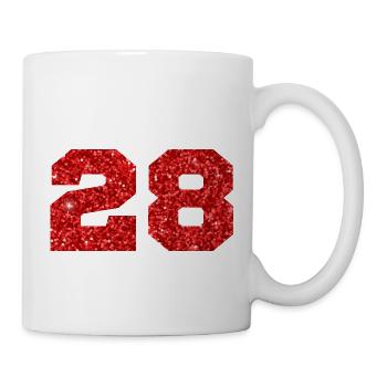 Nummer 28 Roter Glitzer - 28-jähriges Jubiläum - Tasse - Weiß - Rechts