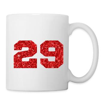 Nummer 29 Roter Glitzer - 29-jähriges Jubiläum - Tasse - Weiß - Rechts