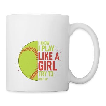 Je sais que je joue comme une fille et j’essaie de suivre le softball - Mug blanc - blanc - Droite