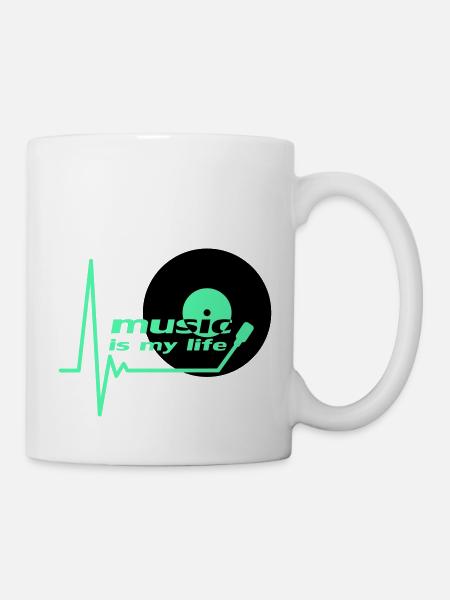 Music is my Life Pulse Heartbeat Vinyle Musique Logo - Mug blanc - blanc