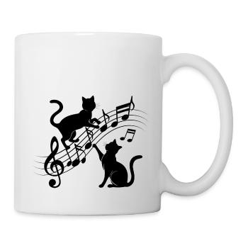 Black cats pattern playing with musical note - Mug - white - Right