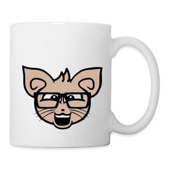 Nerd Katze Hornbrille Geek Schlaues Kätzchen Kopf - Tasse - Weiß - Rechts