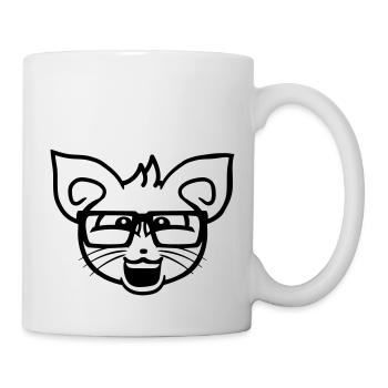 Nerd Katze Hornbrille Geek Schlaues Kätzchen Kopf - Tasse - Weiß - Rechts