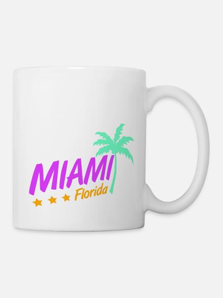 Miami États-Unis Palm Trees Beach Sun America Floride Logo - Mug blanc - blanc