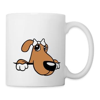 Dog Behind Wall Pretty Lady Bow Female - Mug - white - Right