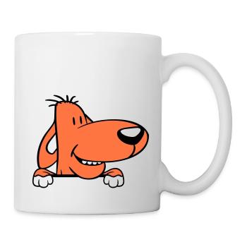 Hund Hinter Mauer Zaun Schild Guckt Lustig Frech - Tasse - Weiß - Rechts
