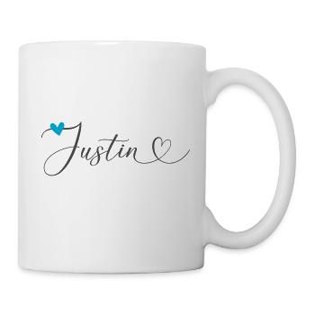 Justin Last Name First Name Calligraphy Heart - Mug - white - Right