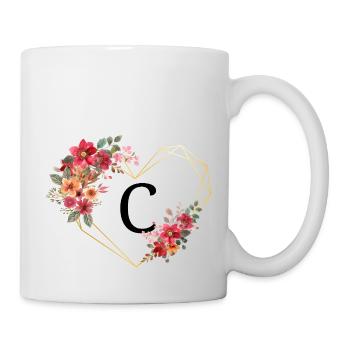 Buchstabe c florales goldenes Herz - Tasse - Weiß - Rechts