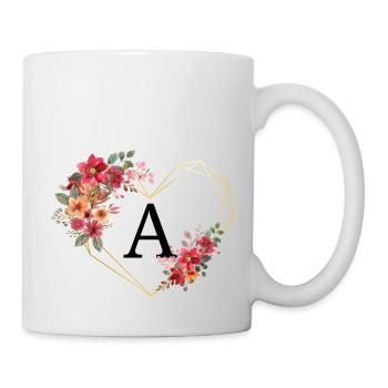 Blumen Goldenes Herz Brief - Tasse - Weiß - Rechts