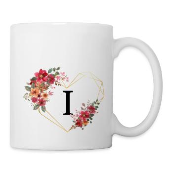 Buchstabe i florales goldenes Herz - Tasse - Weiß - Rechts