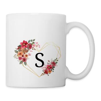 Buchstabe s florales goldenes Herz - Tasse - Weiß - Rechts