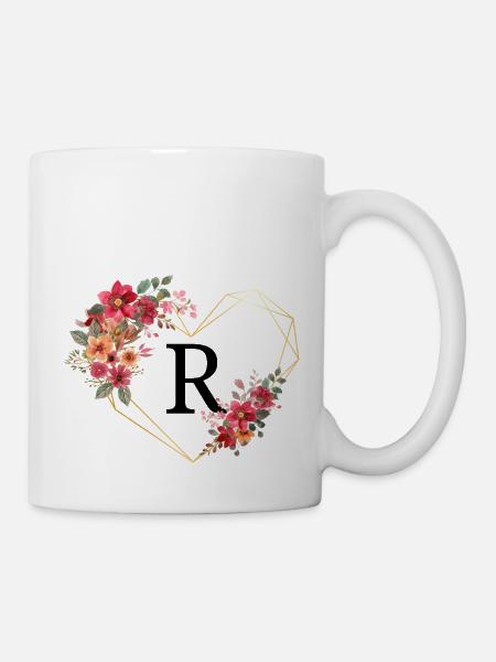 Blumiger goldener Herzbuchstabe - Tasse - Weiß