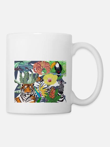 Dschungelbild Tiger Tukan und Zebra - Tasse - Weiß