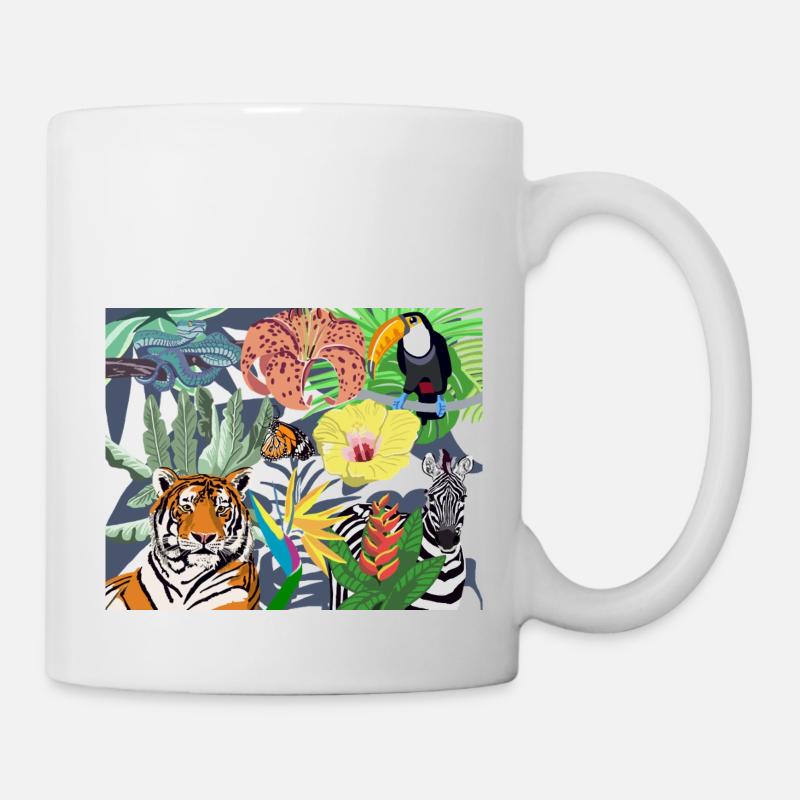 Dschungelbild Tiger Tukan und Zebra - Tasse - Weiß