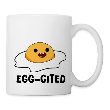 Egg-cited! – Cracked Egg Doodle, Playful Sketch - Mug - white - Right