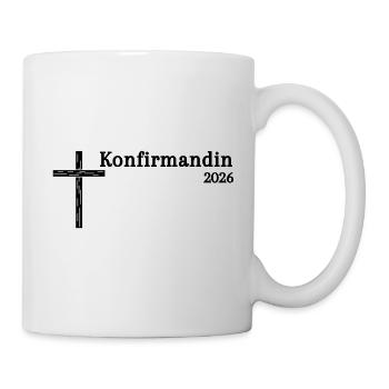 Konfirmandin 2026 Konfirmation einfaches Holzkreuz - Tasse - Weiß - Rechts