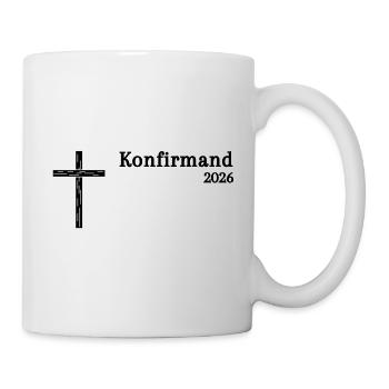Konfirmand 2026 Konfirmation schlichtes Holzkreuz - Tasse - Weiß - Rechts