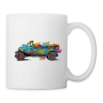 Buntes Comic Auto/ Oldtimer Vintage Druck - Tasse - Weiß - Rechts