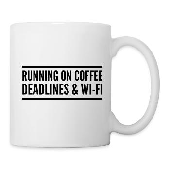 Angetrieben von Kaffee, Delays und Wi-Fi - Tasse - Weiß - Rechts