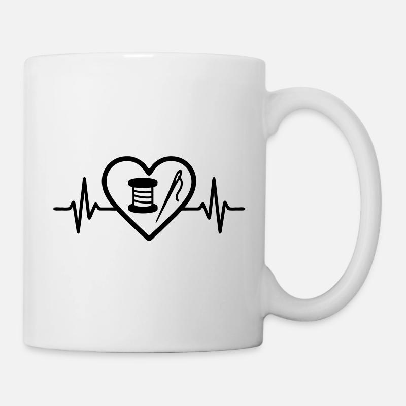 Herz + Nähen – Nähleidenschaft - Tasse - Weiß