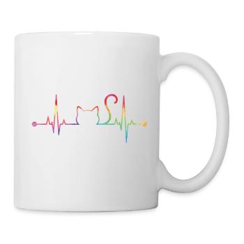 ECG Coloré du battement cardiaque du chat - Ligne de vie artistique pour chat - Mug blanc - blanc - Droite