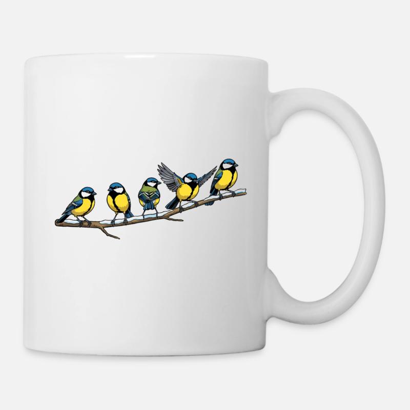 Blaumeisen-Schwarm auf Ast - Tasse - Weiß
