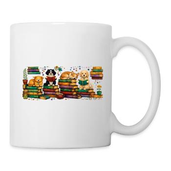 Lesende Hunde mit Bücherstapeln - Tasse - Weiß - Rechts