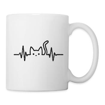 Katze Herzschlag Katzenliebhaber Geschenkidee - Tasse - Weiß - Rechts