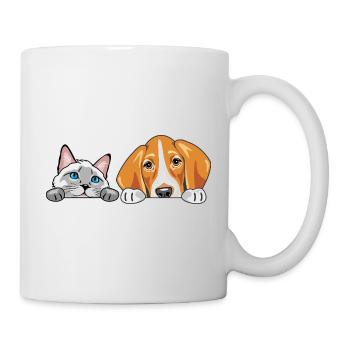 Peeking_Siamese_cat_and_Foxhound_dog - Tasse - Weiß - Rechts