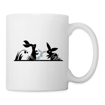 Trois lapins dans une prairie - Mug blanc - blanc - Droite