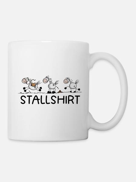 Lustiges Pferde Stallshirt Strichmännchen Pferd - Tasse - Weiß