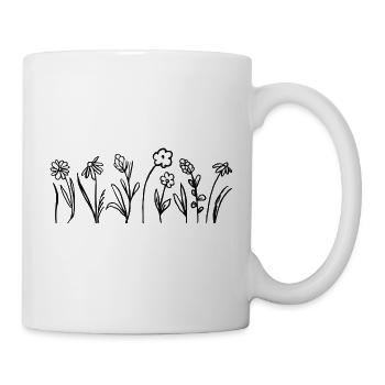 Fleurs dessinées à la main avec feuilles - Mug blanc - blanc - Droite