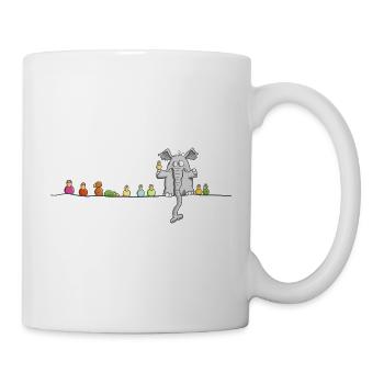 Elefant mit Vögeln auf Linie - Tasse - Weiß - Rechts